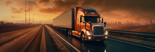 Gros camion conduisant le concept de livraison de nuit AI générative