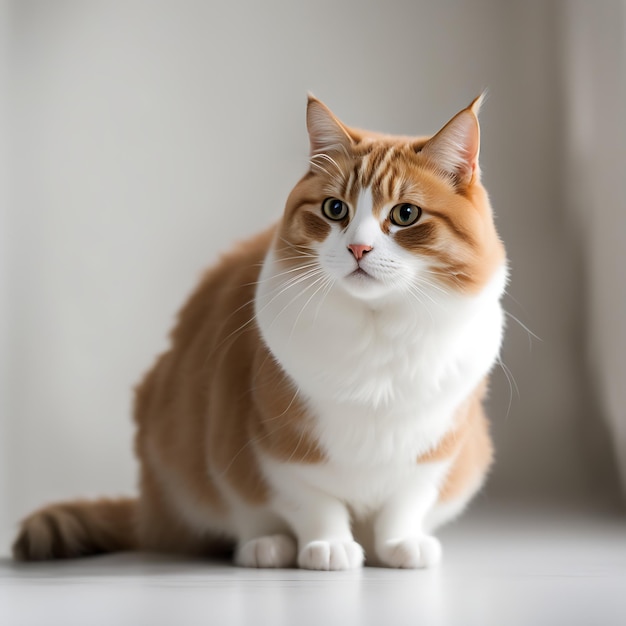 Gros chat assis sur le sol avec un fond blanc