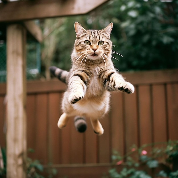 Photo gros chat maladroit mignon échoue saut ai génératif