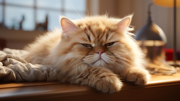 Gros chat musclé dormant isolé sur un joli fond