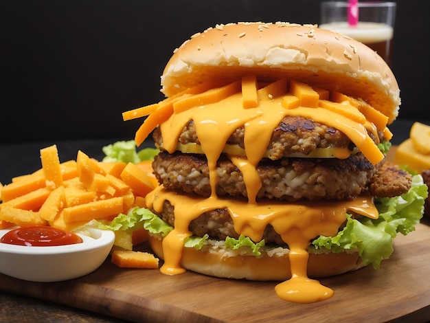 Gros cheeseburger double cheddar gratuit avec escalope de poulet