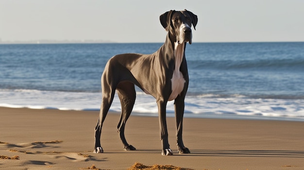 Un gros chien noir sur une plage