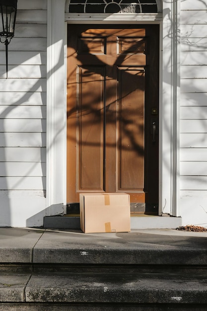 Un gros colis livré à la porte d'entrée.