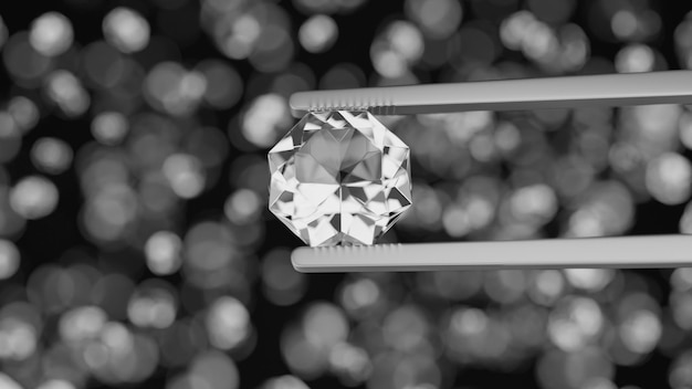 Gros diamant sur pince à épiler fond noir rendu 3D