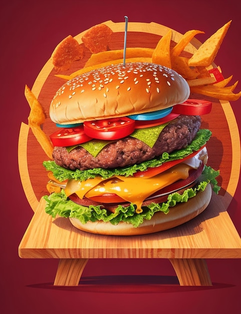 Gros Hamburger sur fond rouge