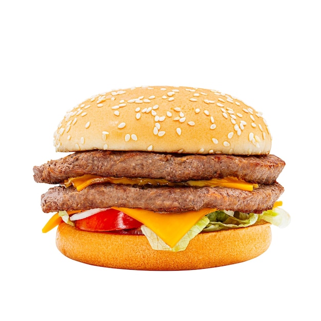 Un gros hamburger avec une tomate dessus