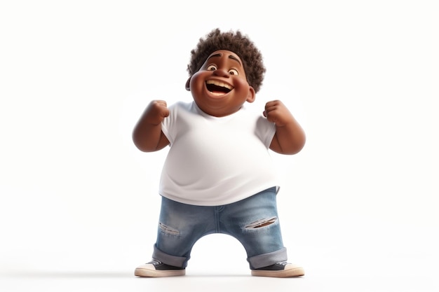 Un gros homme afro-américain souriant dans une chemise blanche sur un fond blanc isolé illustration 3D