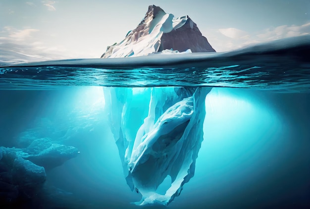 Photo gros iceberg sur le fond bleu de la surface de la mer concept de métaphore du paysage et de l'entreprise thème d'illustration d'art numérique generative ai