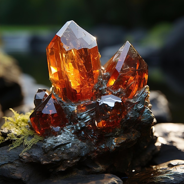 un gros morceau de quartz repose sur un rocher.