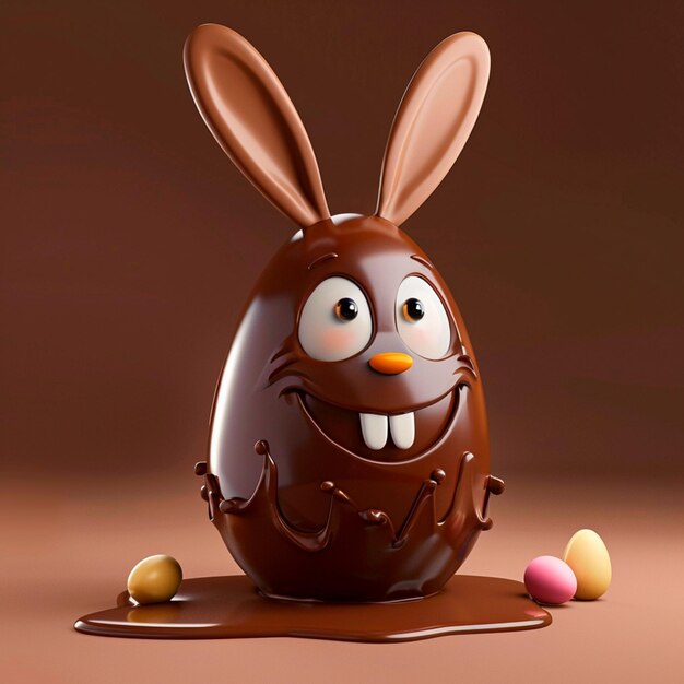 Un gros œuf au chocolat de dessin animé avec de mignons oreilles de lapin