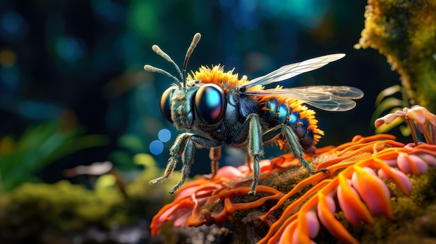 Gros plan d'une abeille couverte de pollen