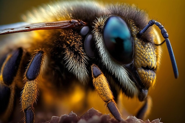 Un gros plan d'une abeille avec un fond jaune