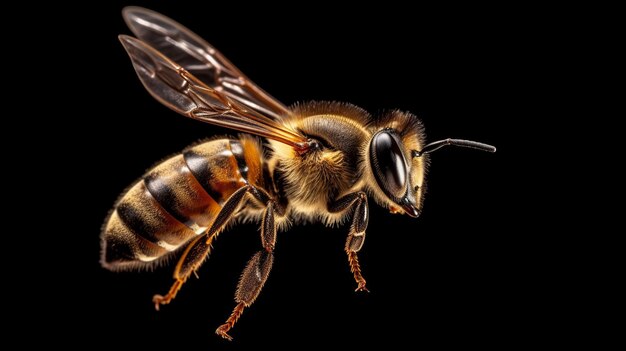 Un gros plan d'une abeille sur un fond noir ai générative