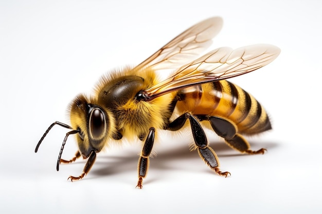 Gros plan d'abeille isolé sur fond blanc IA générative