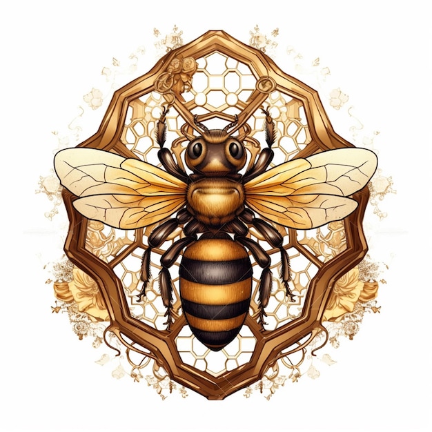Un gros plan d'une abeille sur un nid d'abeilles avec une IA générative de fleurs