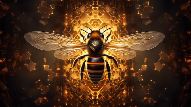 Un gros plan d'une abeille avec des nids de miel