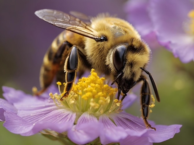 Gros plan avec une abeille en train de collectionner