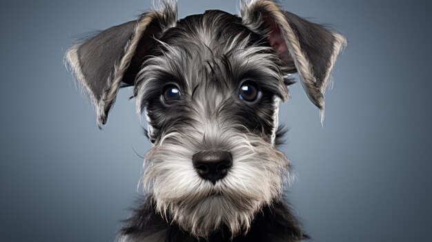 Un gros plan d'un adorable chiot de schnauzer miniature sur un fond blanc