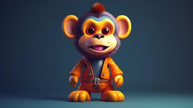 Gros plan d'un adorable singe jouet dans divers rendus 3D, y compris stylisé et toon sur fond bleu