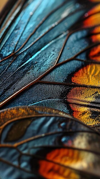un gros plan d'une aile d'oiseau coloré