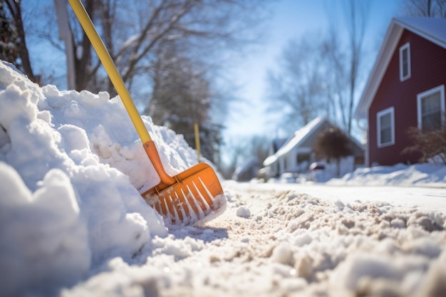 Gros plan d'une allée de déneigement avec une pelle à neige