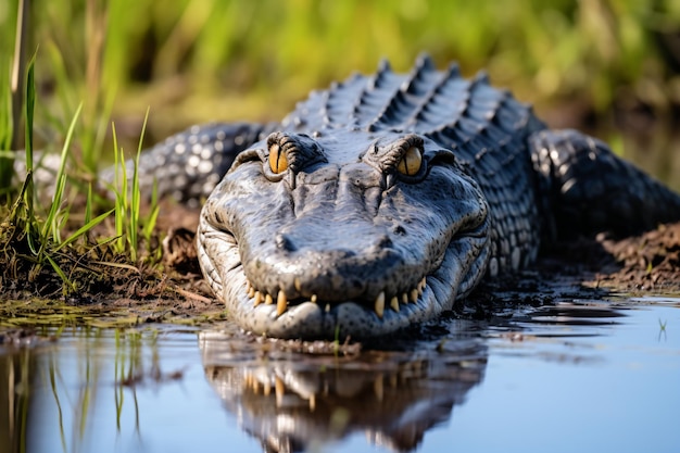 un gros plan d'un alligator dans un plan d'eau