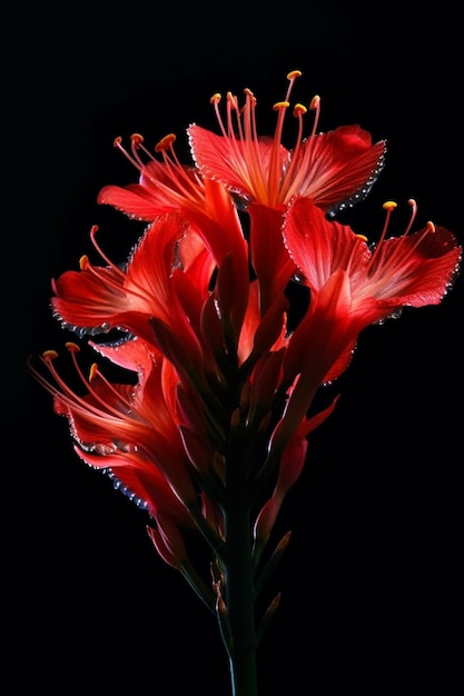 Gros plan d'une amaryllis rouge Amarilis fleurs dans un vase en verre Garland bokeh sur backgrou Generative AI