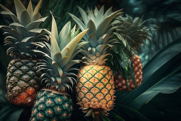 Gros plan ananas plein cadre fond de fruits frais AI généré