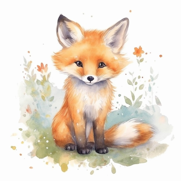 Un gros plan d'une aquarelle d'un renard ai génératif