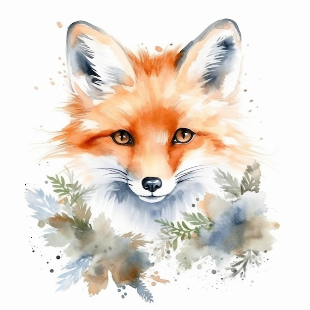 Un gros plan d'une aquarelle d'un renard ai génératif