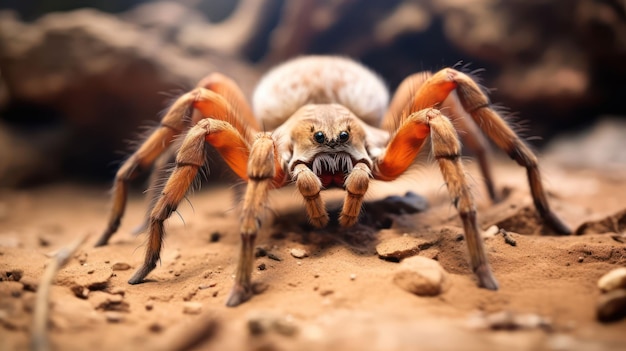 Gros plan d'une araignée tarentule sur le terrain