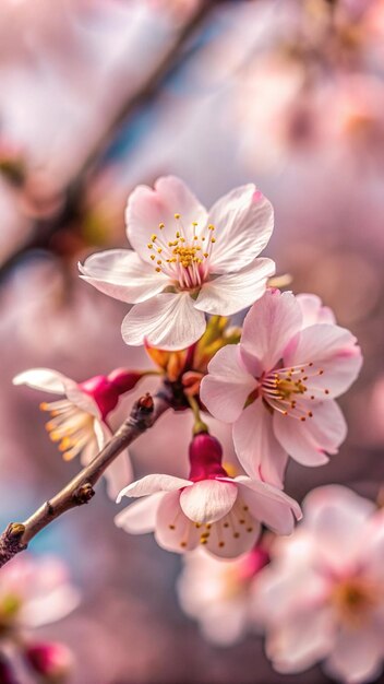 un gros plan d'un arbre avec des fleurs roses