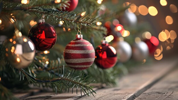 Gros plan d'un arbre de Noël avec des ornements