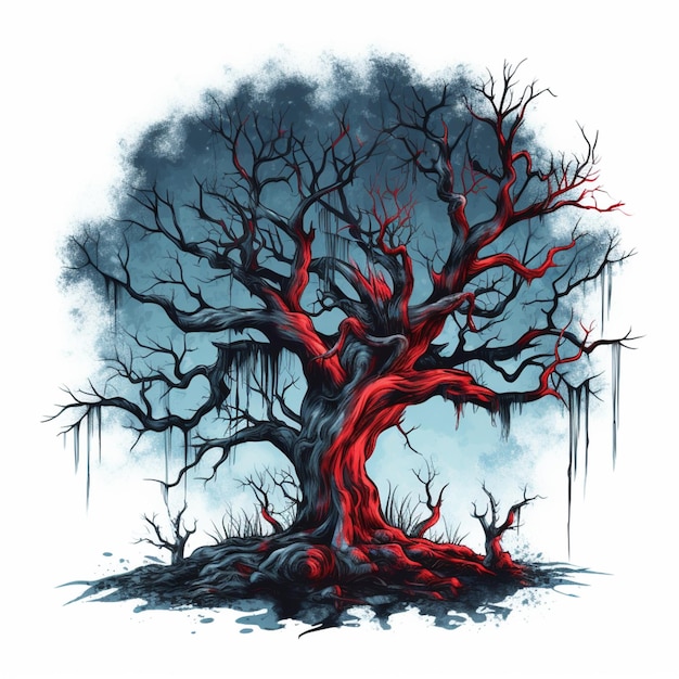 Photo un gros plan d'un arbre avec un tronc rouge et des branches génératives ai