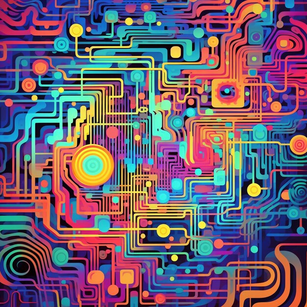 un gros plan d'un arrière-plan abstrait coloré avec un circuit informatique génératif ai