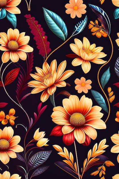 Gros plan d'arrière-plan coloré motif floral multi