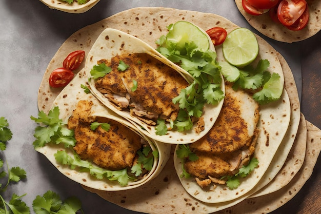 Gros plan de l'art génératif de l'alimentation sandwich wrap fajita au poulet mexicain par AI