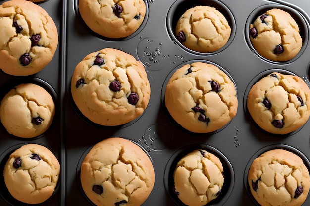 Gros plan sur l'art génératif des muffins aux mûres par IA