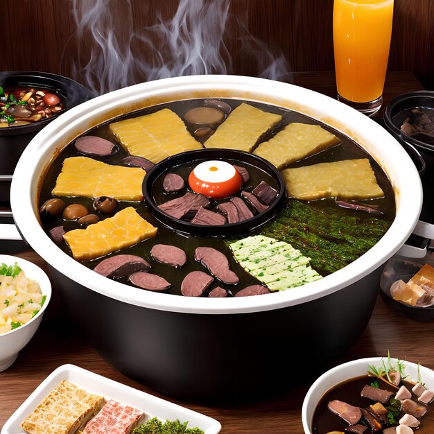 Gros plan de l'art génératif sukiyaki hot pot par AI