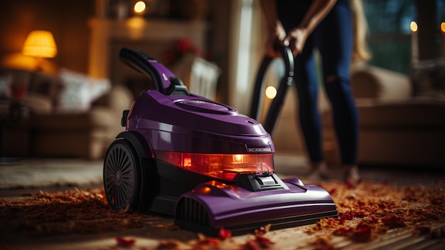 gros plan d'un aspirateur sur un plancher en bois