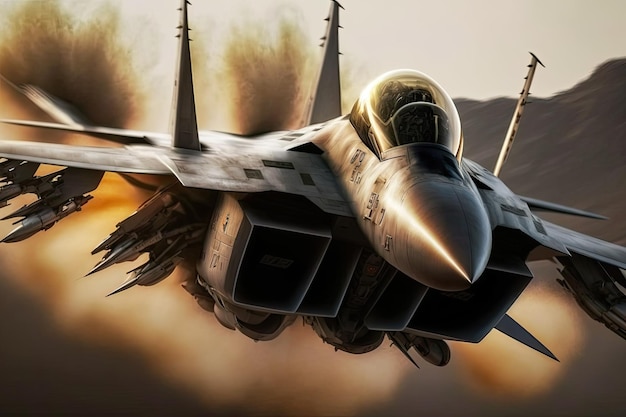 Photo gros plan d'un avion de chasse f 15 eagle utilisant ses postcombustion