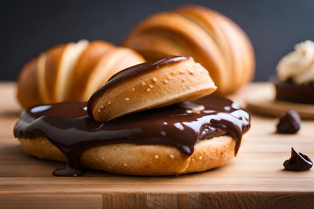 Un gros plan d'un bagel avec du chocolat dessus