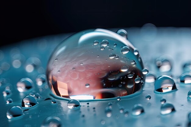 Gros plan d'un bain à bulles d'eau avec des gouttelettes se formant et s'éloignant créé avec une IA générative