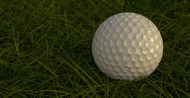 Photo gros plan sur une balle de golf sale en brut. illustration 3d