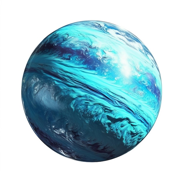 un gros plan d'une balle de marbre bleue et blanche avec un fond blanc