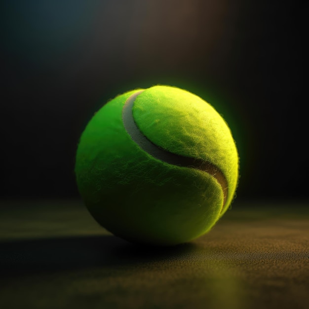 Gros plan d'une balle de tennis verte sur fond noir créée à l'aide de la technologie générative ai