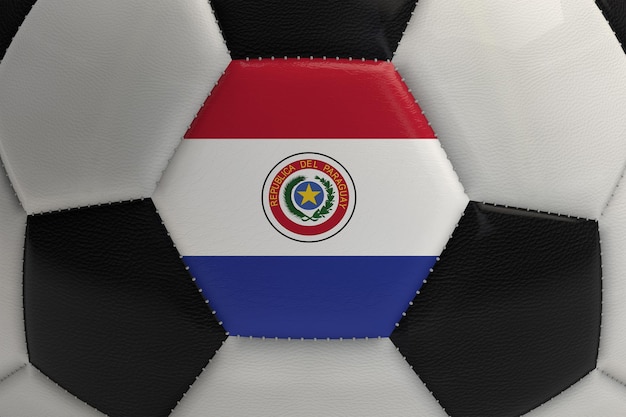 Gros plan d'un ballon de football avec le rendu 3D du drapeau du Paraguay