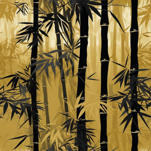 un gros plan d'un bambou avec de nombreuses feuilles dans une forêt générative ai