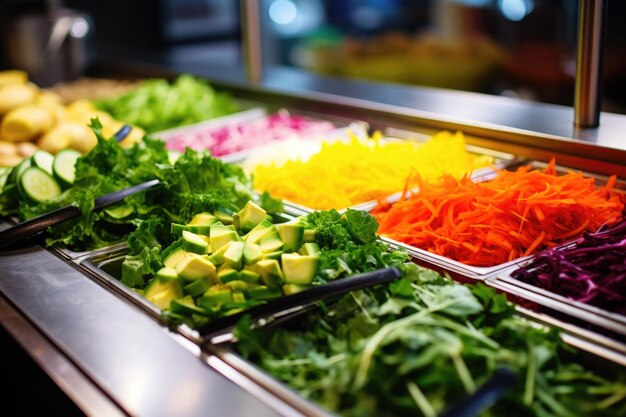 Photo un gros plan d'un bar à salade avec des légumes frais vibrants