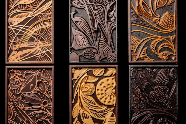 Gros plan sur une barre de chocolat gastronomique au design complexe et aux saveurs créées avec une IA générative